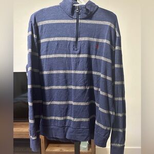 Ralph Lauren Blue and Gray Striped Zip Up Sweater